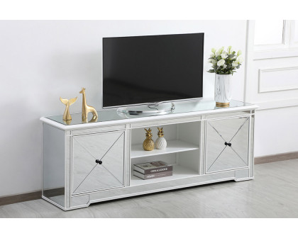 Elegant Modern 72" Mirrored TV Stand with Crystal Fireplace - White (MF60172AW)