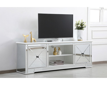 Elegant Modern 72" Mirrored TV Stand with Crystal Fireplace - White (MF60172AW)