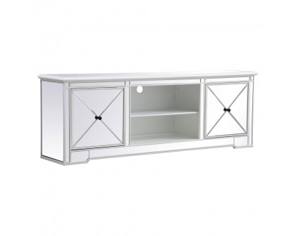 Elegant Modern 72" Mirrored TV Stand with Crystal Fireplace - White (MF60172AW)