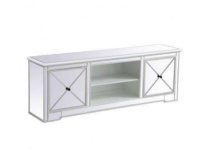 Elegant Modern 72" Mirrored TV Stand with Crystal Fireplace - White (MF60172AW)