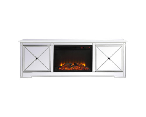 Elegant Modern 72" Mirrored TV Stand with Crystal Fireplace - White (MF60172AW-F1)