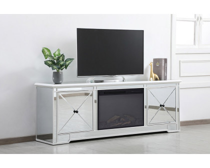 Elegant Modern 72" Mirrored TV Stand with Crystal Fireplace - White (MF60172AW-F1)