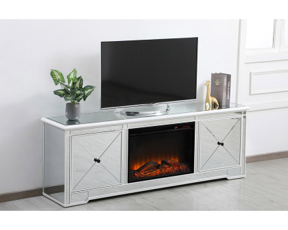 Elegant Modern 72" Mirrored TV Stand with Crystal Fireplace - White (MF60172AW-F1)