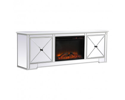 Elegant Modern 72" Mirrored TV Stand with Crystal Fireplace - White (MF60172AW-F1)