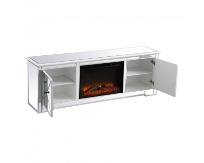 Elegant Modern 72" Mirrored TV Stand with Crystal Fireplace - White (MF60172AW-F1)