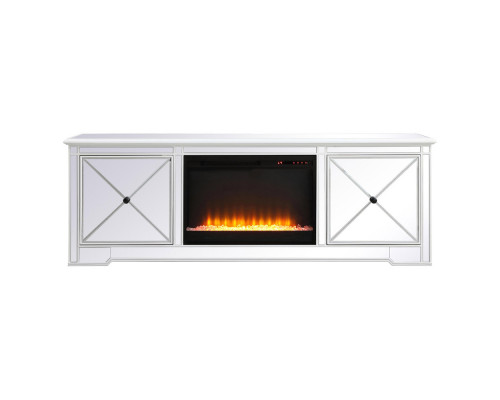 Elegant Modern 72" Mirrored TV Stand with Crystal Fireplace - White (MF60172AW-F2)