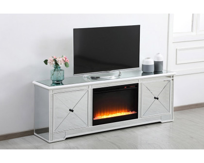 Elegant Modern 72" Mirrored TV Stand with Crystal Fireplace - White (MF60172AW-F2)