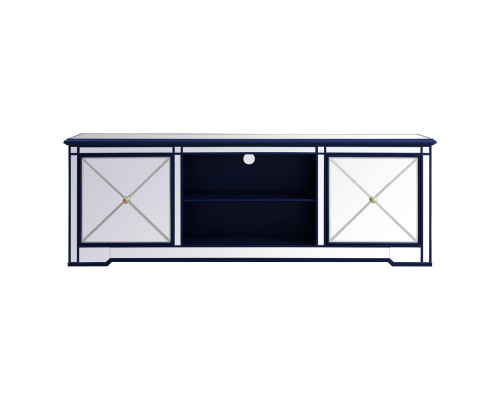 Elegant Modern 72" Mirrored TV Stand with Crystal Fireplace - Blue (MF60172BL)