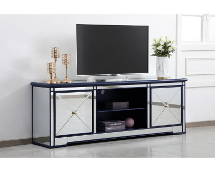 Elegant Modern 72" Mirrored TV Stand with Crystal Fireplace - Blue (MF60172BL)