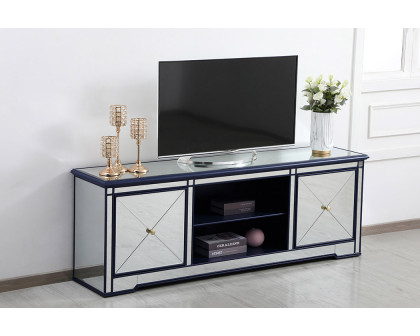 Elegant Modern 72" Mirrored TV Stand with Crystal Fireplace - Blue (MF60172BL)