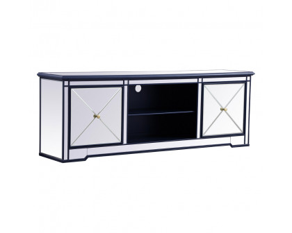 Elegant Modern 72" Mirrored TV Stand with Crystal Fireplace - Blue (MF60172BL)