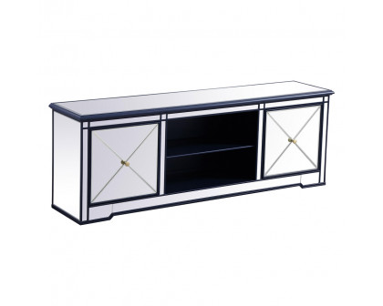 Elegant Modern 72" Mirrored TV Stand with Crystal Fireplace - Blue (MF60172BL)