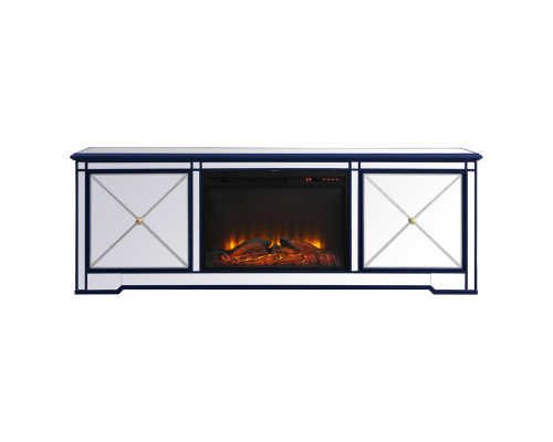 Elegant Modern 72" Mirrored TV Stand with Crystal Fireplace - Blue (MF60172BL-F1)