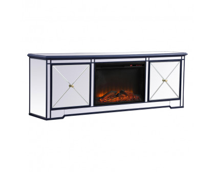 Elegant Modern 72" Mirrored TV Stand with Crystal Fireplace - Blue (MF60172BL-F1)