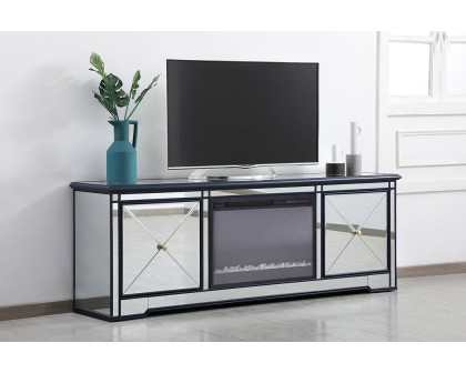 Elegant Modern 72" Mirrored TV Stand with Crystal Fireplace - Blue (MF60172BL-F2)