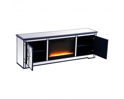 Elegant Modern 72" Mirrored TV Stand with Crystal Fireplace - Blue (MF60172BL-F2)