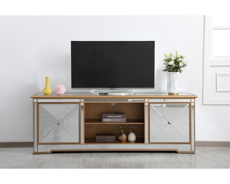 Elegant Modern 72" Mirrored TV Stand with Crystal Fireplace - Gold (MF60172G)