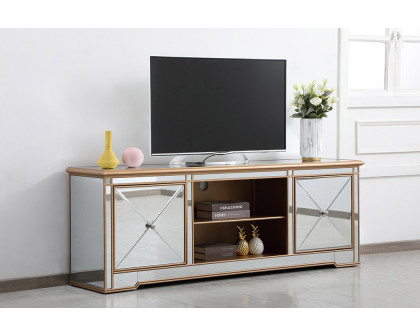 Elegant Modern 72" Mirrored TV Stand with Crystal Fireplace - Gold (MF60172G)