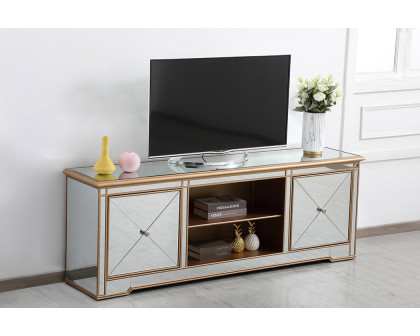 Elegant Modern 72" Mirrored TV Stand with Crystal Fireplace - Gold (MF60172G)