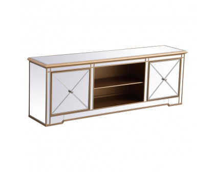 Elegant Modern 72" Mirrored TV Stand with Crystal Fireplace - Gold (MF60172G)