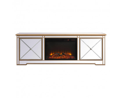 Elegant - Modern Mirrored TV Stand with Crystal Fireplace (PNT-MF60172)