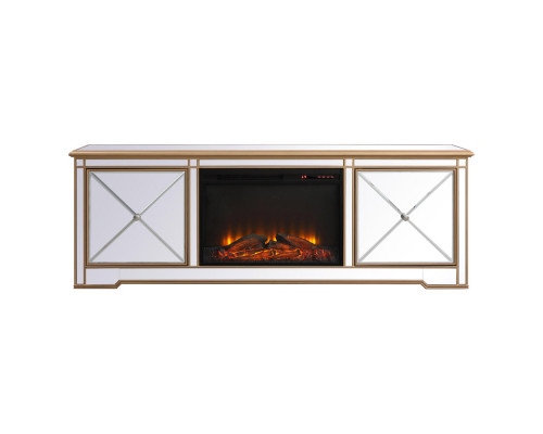 Elegant Modern 72" Mirrored TV Stand with Crystal Fireplace - Gold (MF60172G-F1)