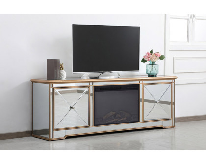 Elegant Modern 72" Mirrored TV Stand with Crystal Fireplace - Gold (MF60172G-F1)