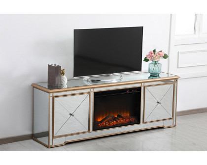 Elegant Modern 72" Mirrored TV Stand with Crystal Fireplace - Gold (MF60172G-F1)