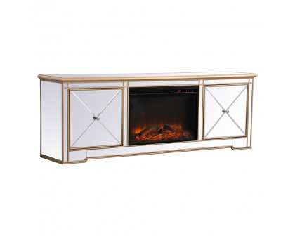 Elegant Modern 72" Mirrored TV Stand with Crystal Fireplace - Gold (MF60172G-F1)