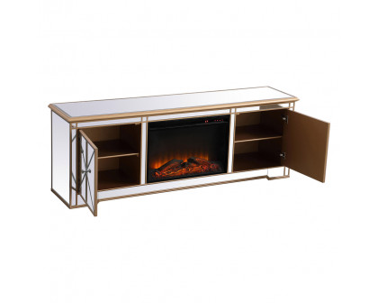 Elegant Modern 72" Mirrored TV Stand with Crystal Fireplace - Gold (MF60172G-F1)