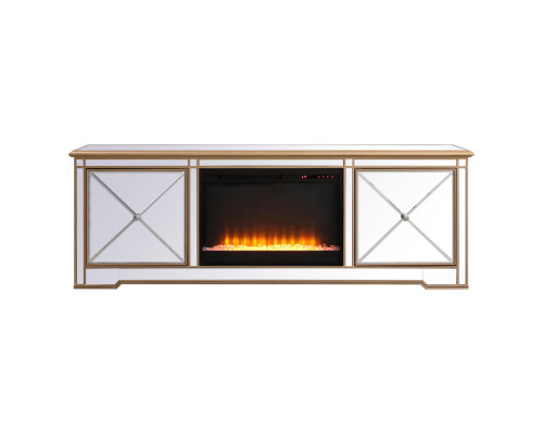 Elegant Modern 72" Mirrored TV Stand with Crystal Fireplace - Gold (MF60172G-F2)