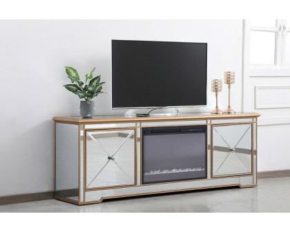 Elegant Modern 72" Mirrored TV Stand with Crystal Fireplace - Gold (MF60172G-F2)