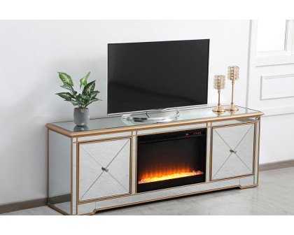 Elegant Modern 72" Mirrored TV Stand with Crystal Fireplace - Gold (MF60172G-F2)