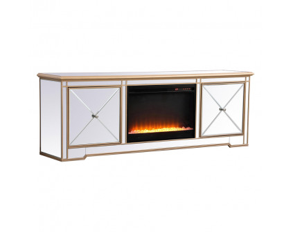 Elegant Modern 72" Mirrored TV Stand with Crystal Fireplace - Gold (MF60172G-F2)