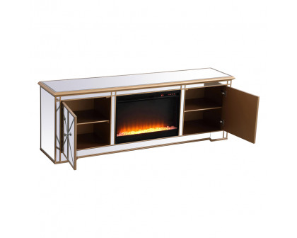 Elegant Modern 72" Mirrored TV Stand with Crystal Fireplace - Gold (MF60172G-F2)