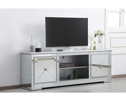 Elegant Modern 72" Mirrored TV Stand with Crystal Fireplace - Silver (MF60172S)