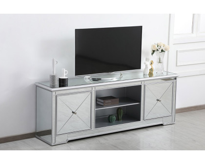 Elegant Modern 72" Mirrored TV Stand with Crystal Fireplace - Silver (MF60172S)