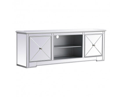 Elegant Modern 72" Mirrored TV Stand with Crystal Fireplace - Silver (MF60172S)