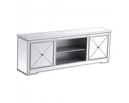 Elegant Modern 72" Mirrored TV Stand with Crystal Fireplace - Silver (MF60172S)