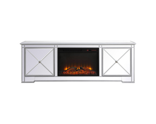 Elegant Modern 72" Mirrored TV Stand with Crystal Fireplace - Silver (MF60172S-F1)