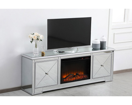 Elegant Modern 72" Mirrored TV Stand with Crystal Fireplace - Silver (MF60172S-F1)