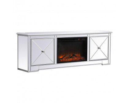 Elegant Modern 72" Mirrored TV Stand with Crystal Fireplace - Silver (MF60172S-F1)