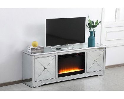 Elegant Modern 72" Mirrored TV Stand with Crystal Fireplace - Silver (MF60172S-F2)