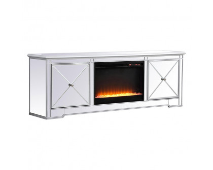 Elegant Modern 72" Mirrored TV Stand with Crystal Fireplace - Silver (MF60172S-F2)