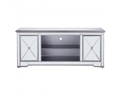 Elegant - Mirrored TV Stand with Wood Fireplace Insert