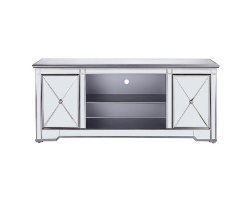 Elegant 60" Mirrored TV Stand with Wood Fireplace Insert - Silver (MF601S)