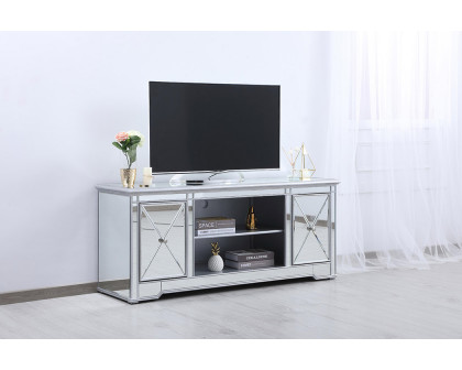 Elegant 60" Mirrored TV Stand with Wood Fireplace Insert - Silver (MF601S)