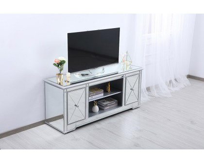 Elegant 60" Mirrored TV Stand with Wood Fireplace Insert - Silver (MF601S)