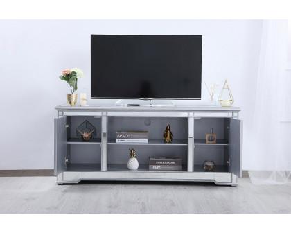 Elegant 60" Mirrored TV Stand with Wood Fireplace Insert - Silver (MF601S)