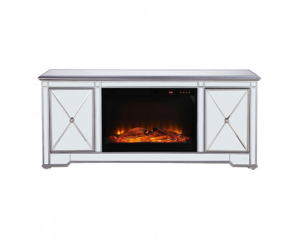 Elegant - Mirrored TV Stand with Wood Fireplace Insert